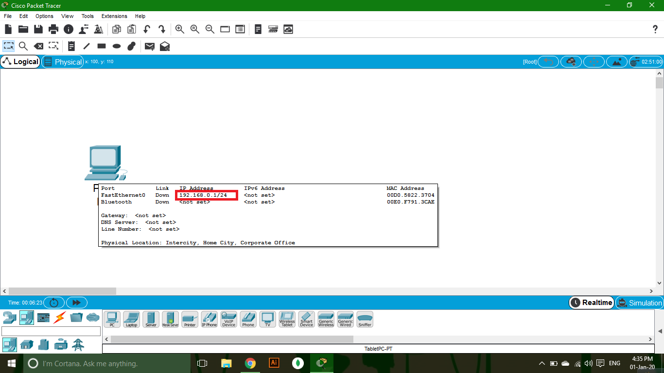 Set IP Address to PC in Cisco Packet Tracer - Tutorial Sheet